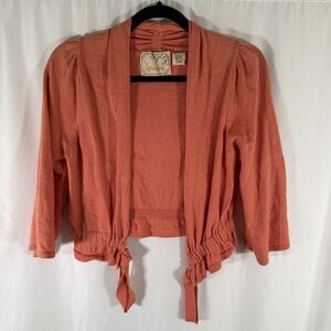 Sparrow Rabbit Hair Cardigan Women's Medium Orange Open Front 3/4 Sleeve